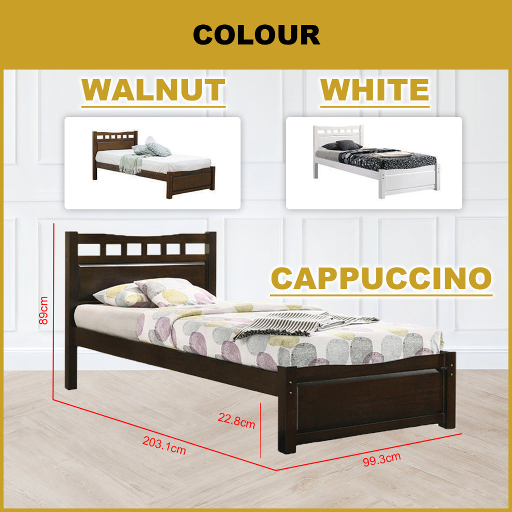 Frankie Single Pull-Out Bedframe MDF + Veneer Solid Wood Slatted Base  w/ Mattress Option