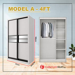 Gwen Series 4/5/6FT 2-Door Sliding Door Wardrobe in 5 Colours in 3 Design