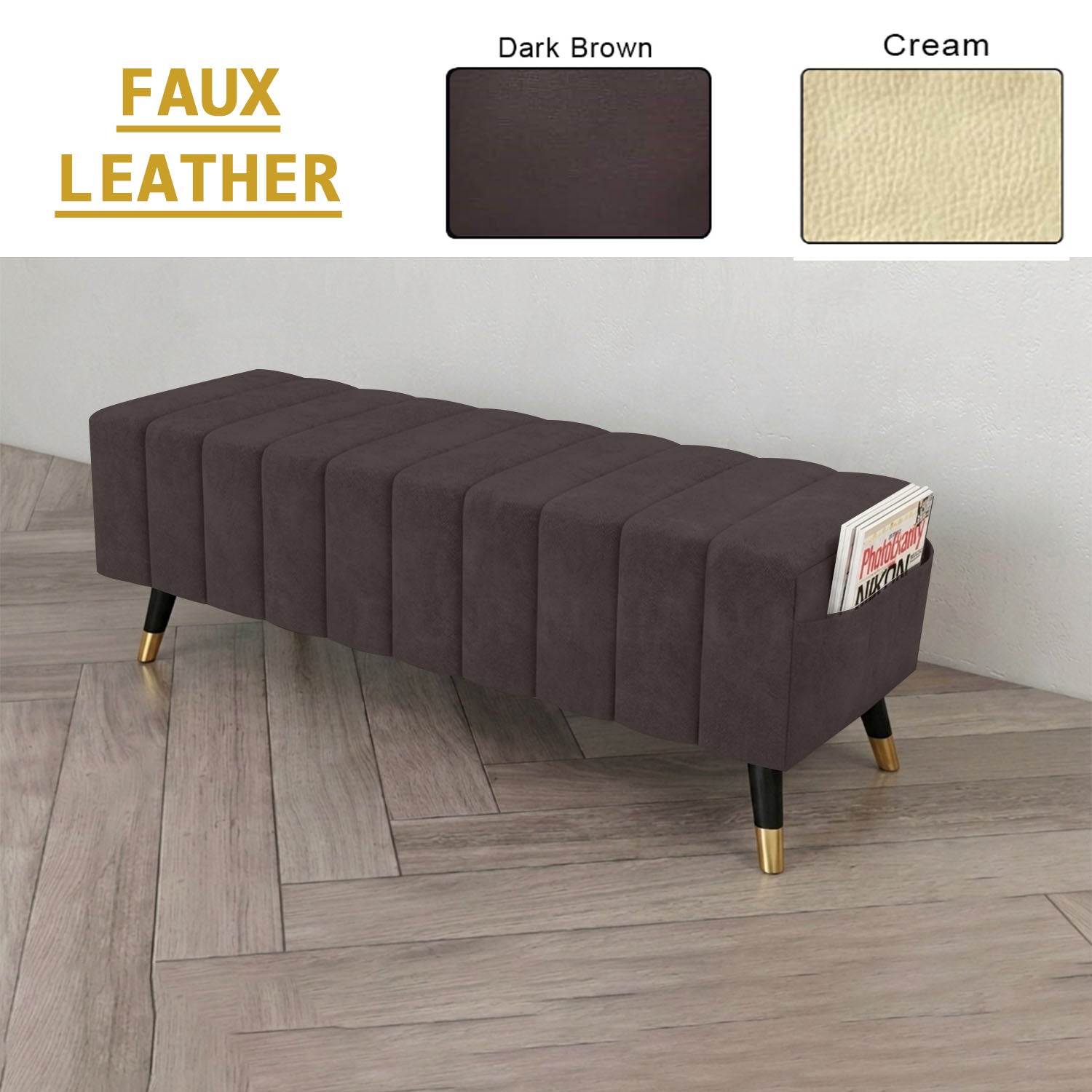 Moon Long Bench Chair High Density with Side Storage - 8 Colours