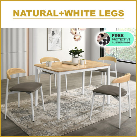 Image of Markim 4/6 Seater Dining Set w/ Table and Chair RubberWood + Metal Legs in 2 Colours