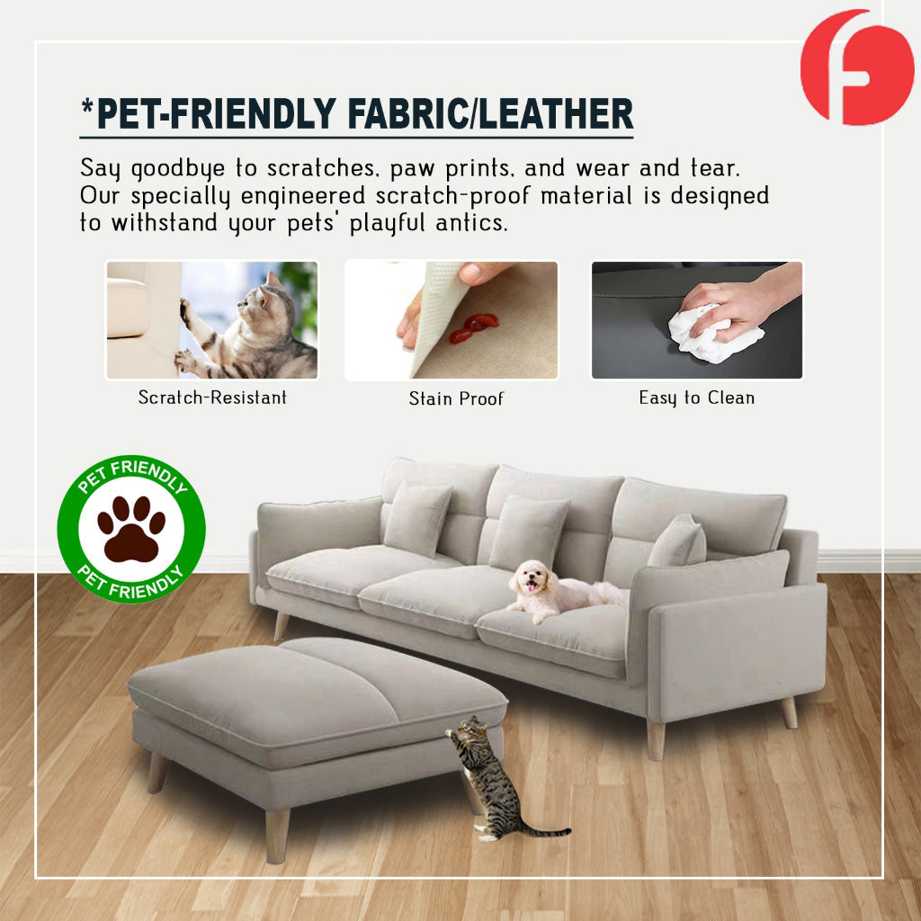 Faxon 3-Seater Sofa with Stool in 47 Colour - w/ PetFriendly Scratch Resistant Option