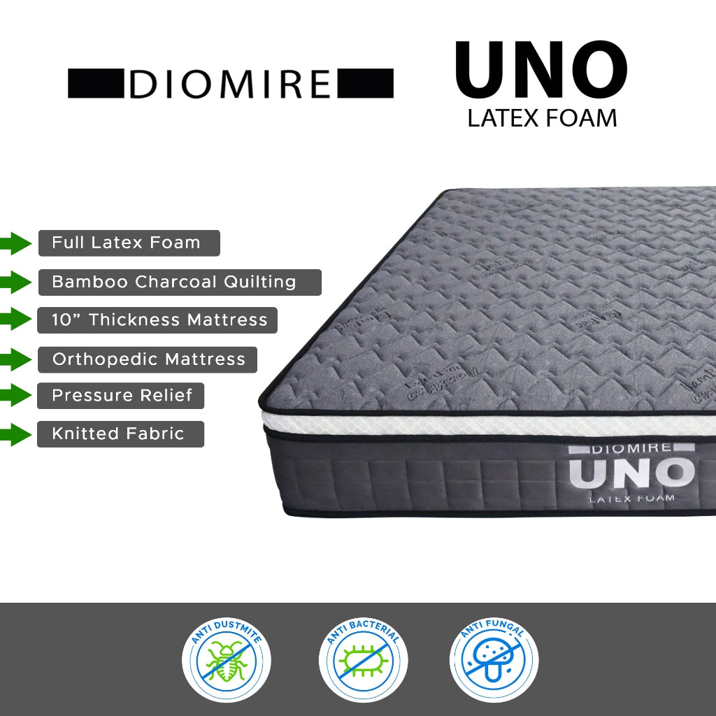 Diomire UNO 10" Mattress - Full Latex Foam w/ Bamboo Charcoal Quilting - All Sizes