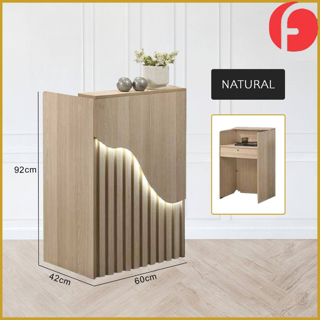 Sanvi Counter Table with Drawer with Lock & LED Lights in White or Natural Colour