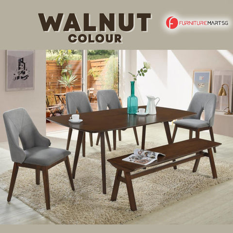 Image of Napoli Solid Wood Dining Set Table with Chair and Bench - Available in Natural and Walnut Colour