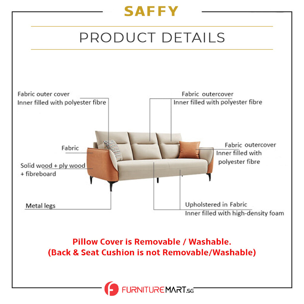 Saffy Fabric 3-Seater / 4-Seater Sofa with Ottoman w/ Pet-Friendly Option