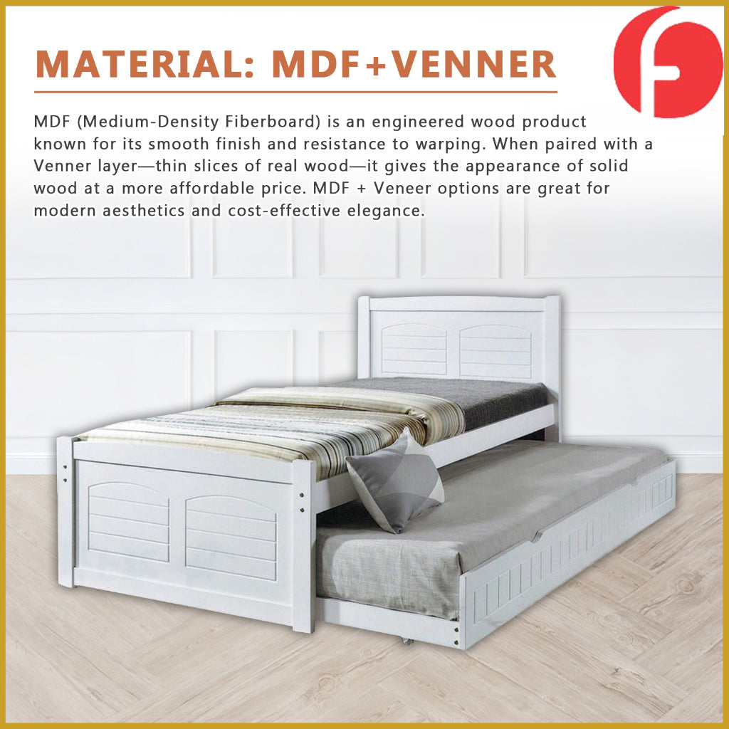 Delia Pull-Out Bed Frame Slatted Wood Base with Pull-out Bed w/ Mattress Option