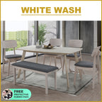 Zono Nordic Dining Set w/ Table, Chair & Bench Solid Rubber Wood in 2 Colours