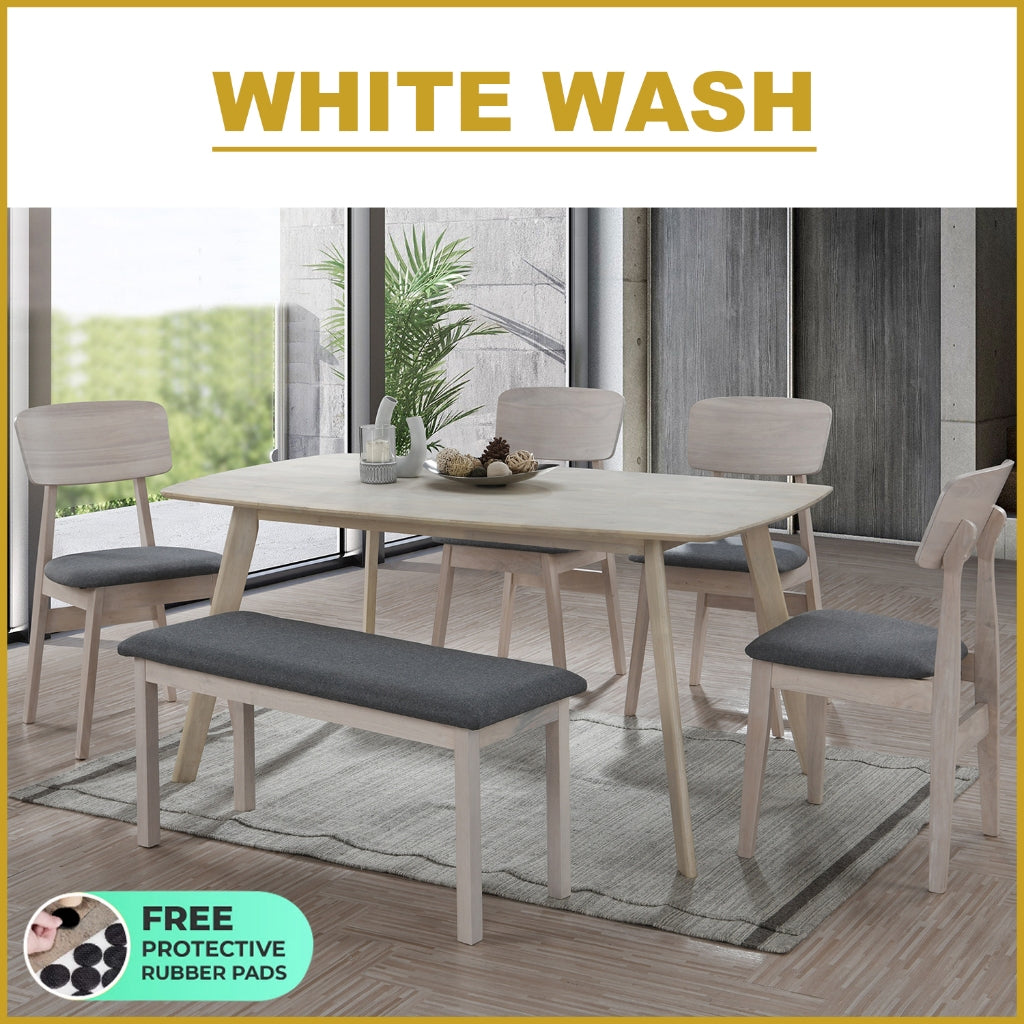 Zono Nordic Dining Set w/ Table, Chair & Bench Solid Rubber Wood in 2 Colours