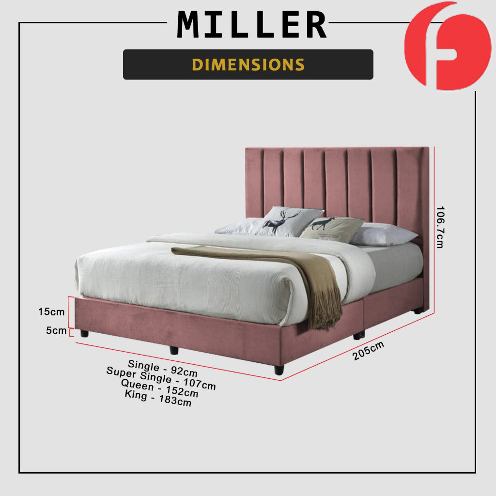 Miller Divan Bed Frame with Foam Padded Headboard - PetFriendly Option / All Sizes
