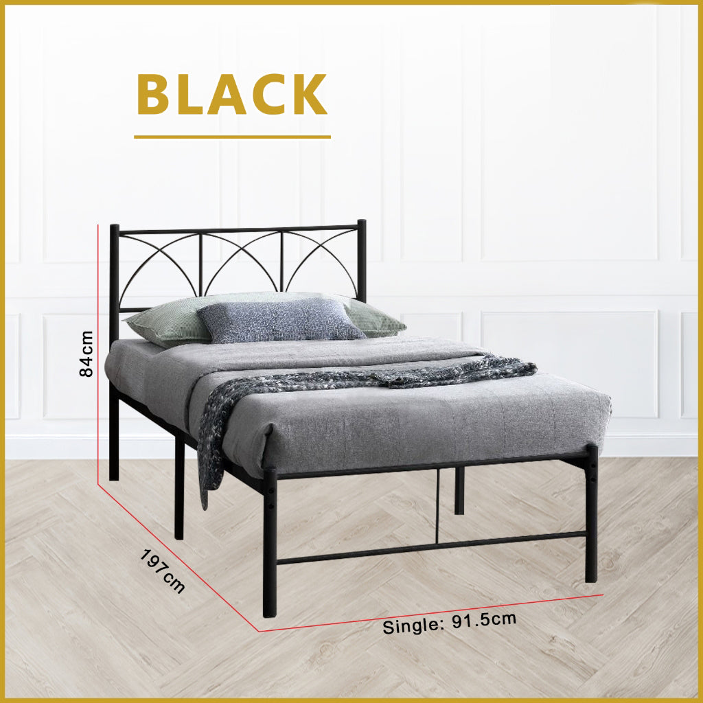 Jenie Single Size Metal Bed Frame in White, Black - W/ Mattress Option