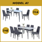 Elba 1+4/1+6 Dining Set Table with Chair Ceramic Table Top with Metal Legs