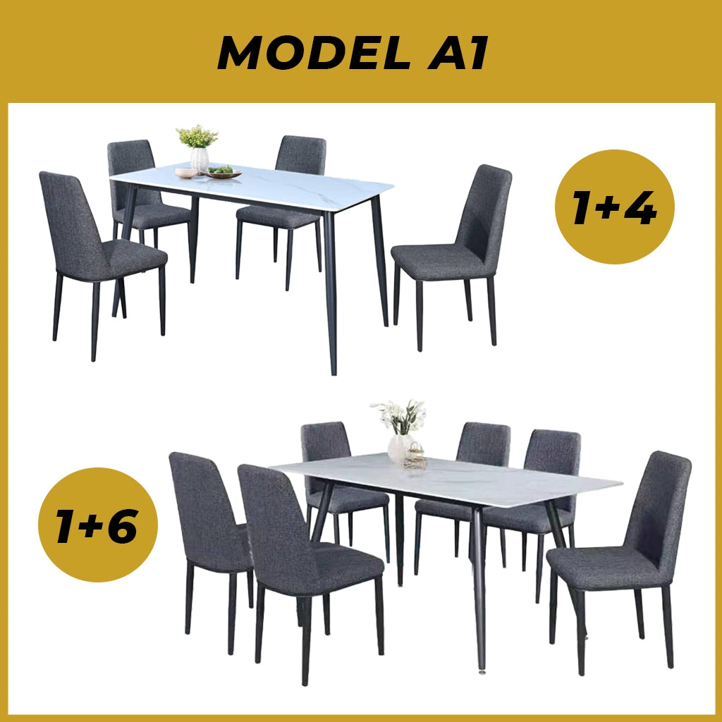Elba 1+4/1+6 Dining Set Table with Chair Ceramic Table Top with Metal Legs