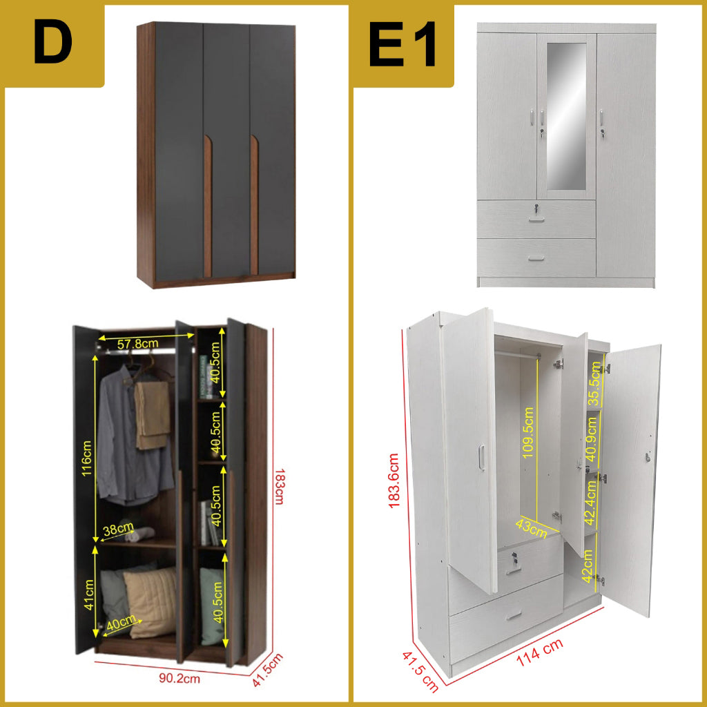 Wrilie Scratch Resistant Wardrobe 2/3 Doors With Drawers in 11 Models