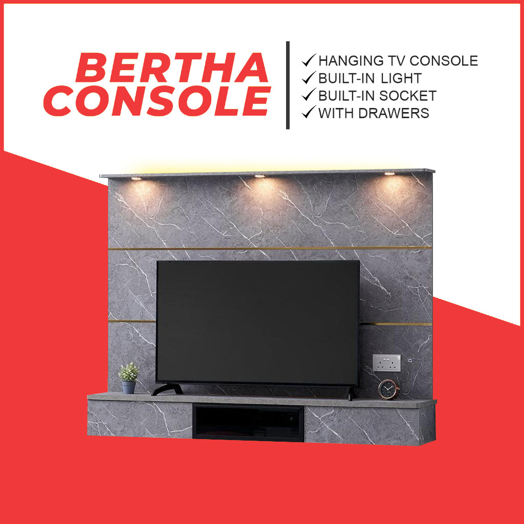 Bertha Floating TV Console with light and Socket in 2 Marble Colour