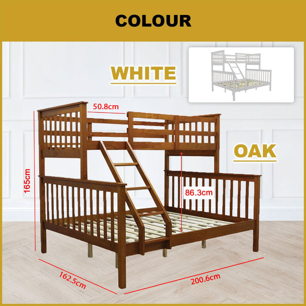 Mayci Queen+Single Solid Wood Slatted Base Double Decker Bed Frame