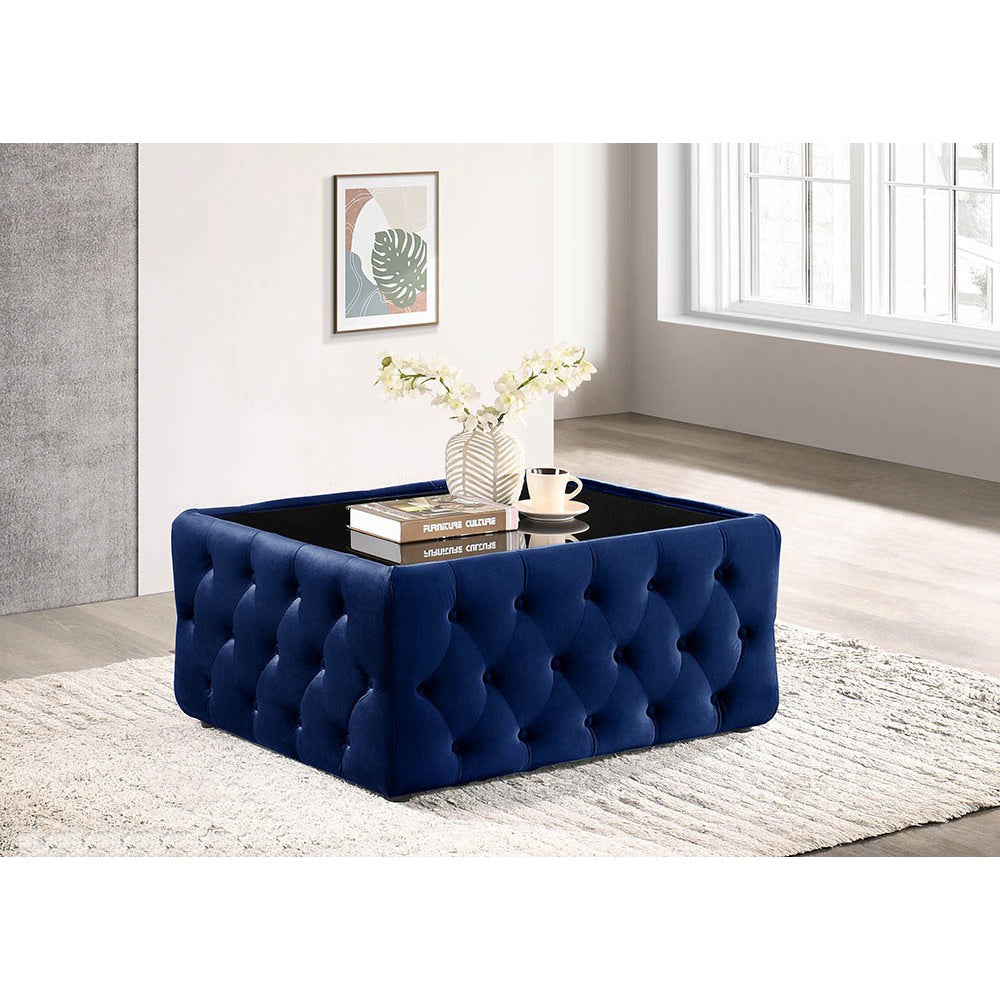 Chesterfield Coffee Table with Black Glass Top w/ PetFriendly Scratch Resistant Option