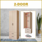 Kafka Series 2 Door Soft Closing Wardrobe Fully Laminated Back Panel in 6 Colours