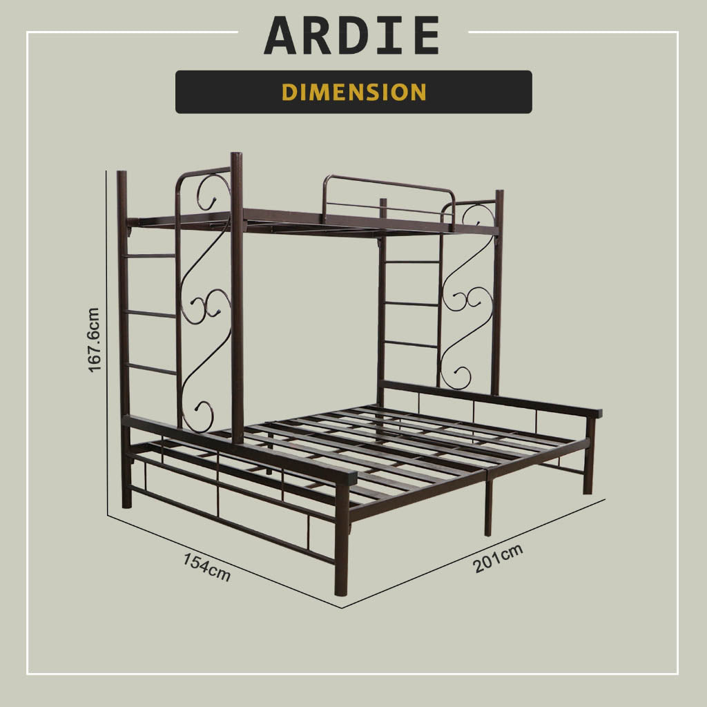 Ardie Queen+Single Size Metal Bunk Bed Frame in Copper Colour - w/ Mattress Option