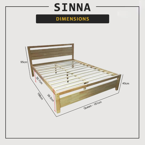 Image of Sinna Queen Solid Rubberwood Bed Frame w/ Underbed Space - With Mattress Option