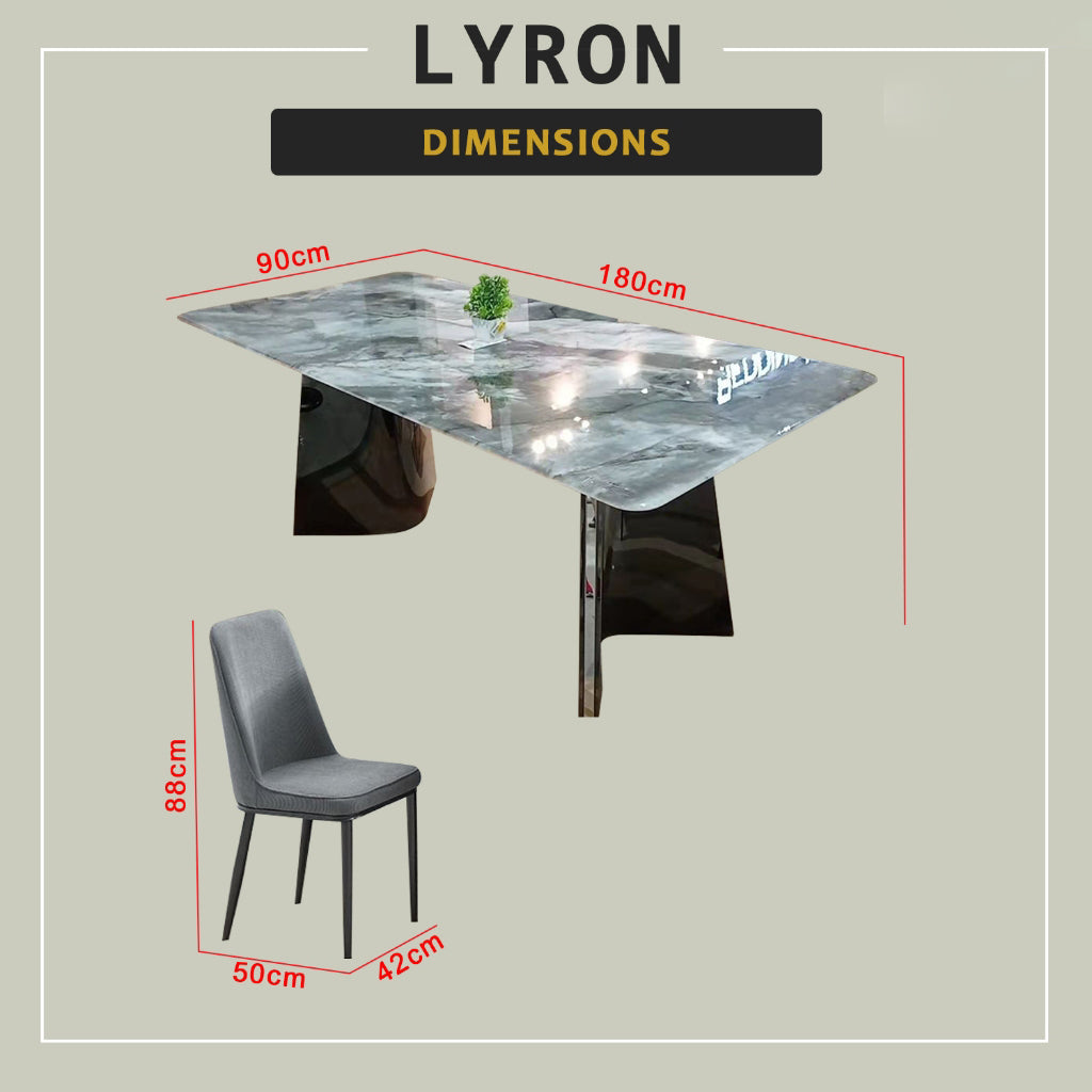 Lyron 1+6 Dining Set Marble Table with PU Leather Chair