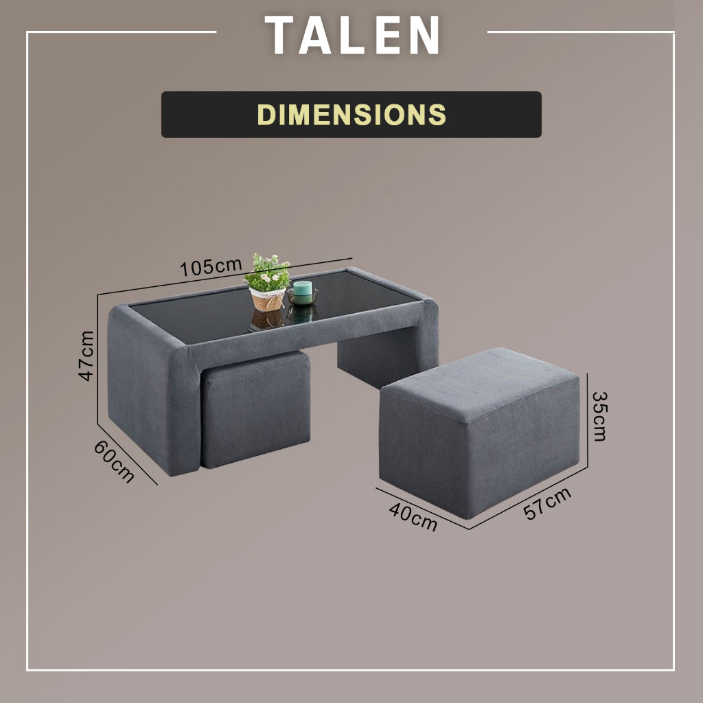 Talen Coffee Table with 2 pcs Stool - with PetFriendly Options
