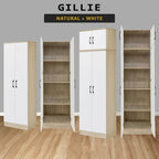 Gillie Series 2 Doors Tall Wardrobe with Top Cabinet Fully Laminated Back in 6 Colours