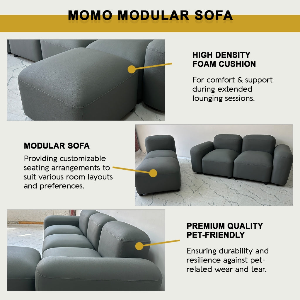 Momo Modular Sofa Pet-Friendly Scratch Resistant Leather Look Tec Fabric in Ivory or Grey