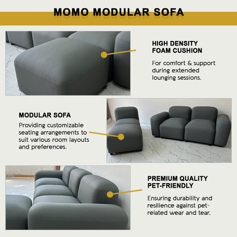 Image of Momo Modular Sofa Pet-Friendly Scratchproof Leather Look Tec Fabric in Ivory or Grey