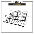 Ferro Metal Daybed Bed Frame with Pull-Out in Black or White Colour - w/ Mattress Option