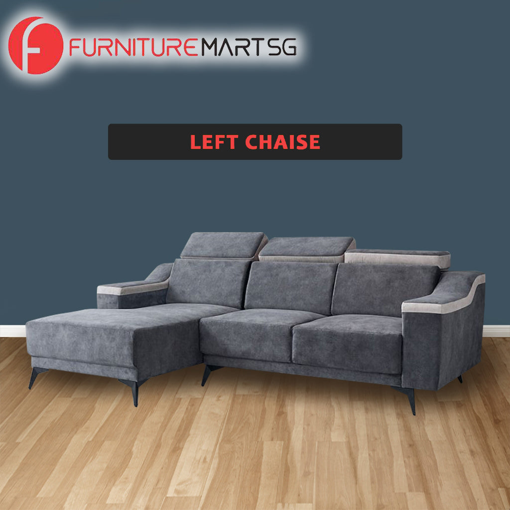 Arvin Left/Right L-Shaped Sofa Adjustable High Back in Grey Fabric