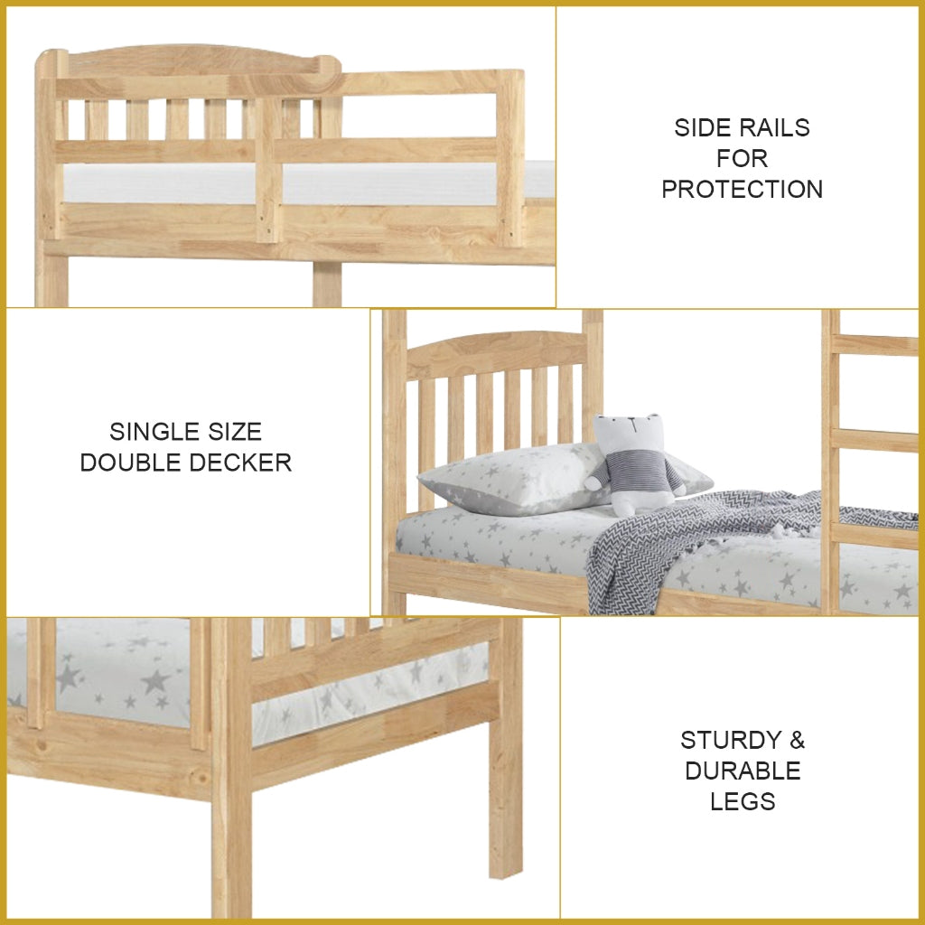 Lincy Single  Bunk Bed Double Decker Bed Frame Solid Rubberwood
