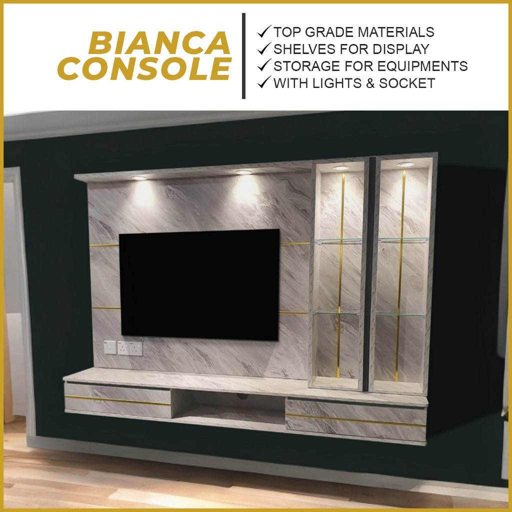 Bianca Hanging TV Console Floating with Display Shelf Cabinet & Built-in Light & Socket