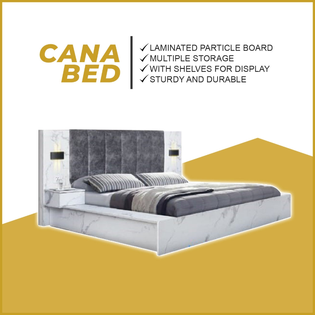 Cana Queen/King Size Platform Bed Frame with Side Table w/ Drawers & Hidden Storage