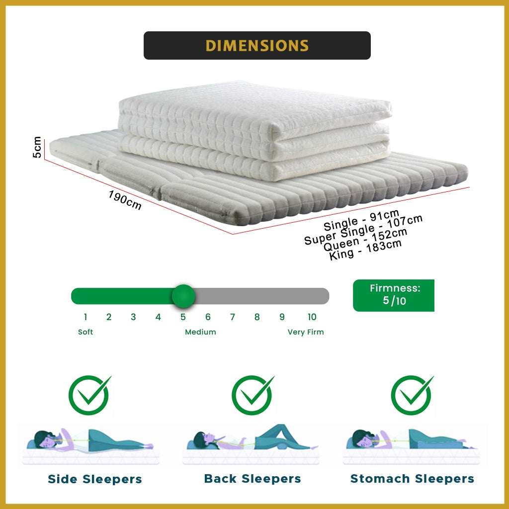 MyLatex SAKURA 2" Natural Latex Foldable Mattress Removable Silk Cover - All Sizes