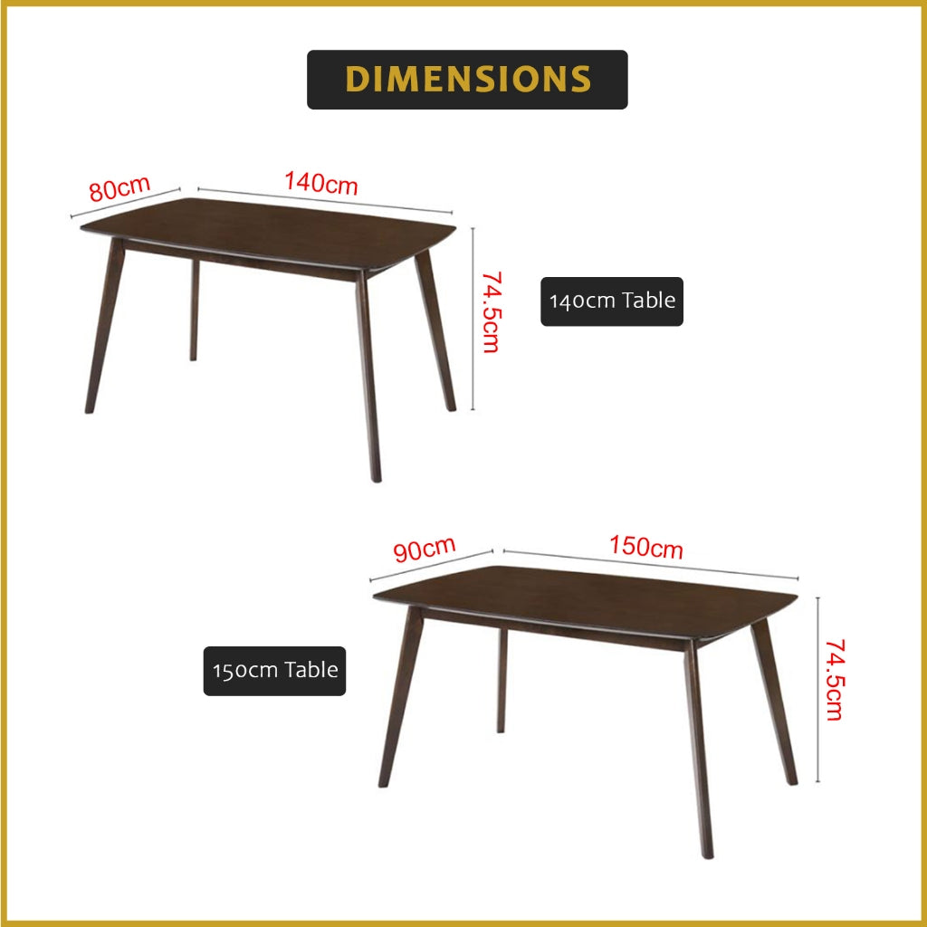 Jorgan 4/6 Seater Dining Set w/ Table, Chair & Bench Solid Rubber Wood in Walnut Colour