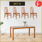 Jaime Dining Set w/ Table and Chairs 1+4 in Solid Wood Natural Marble Top Cherry/Walnut