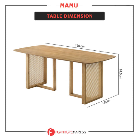 Image of Mamu 1+6 Dining Set Solid Rubber Wood + Hand Crafted Rattan