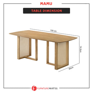 Mamu 1+6 Dining Set Solid Rubber Wood + Hand Crafted Rattan