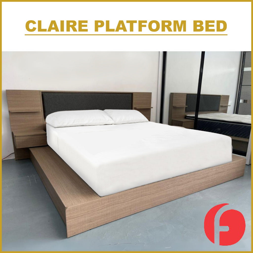 Claire Platform Bed Japanese Tatami Bedframe in Queen/King Size with Storage & Led Light