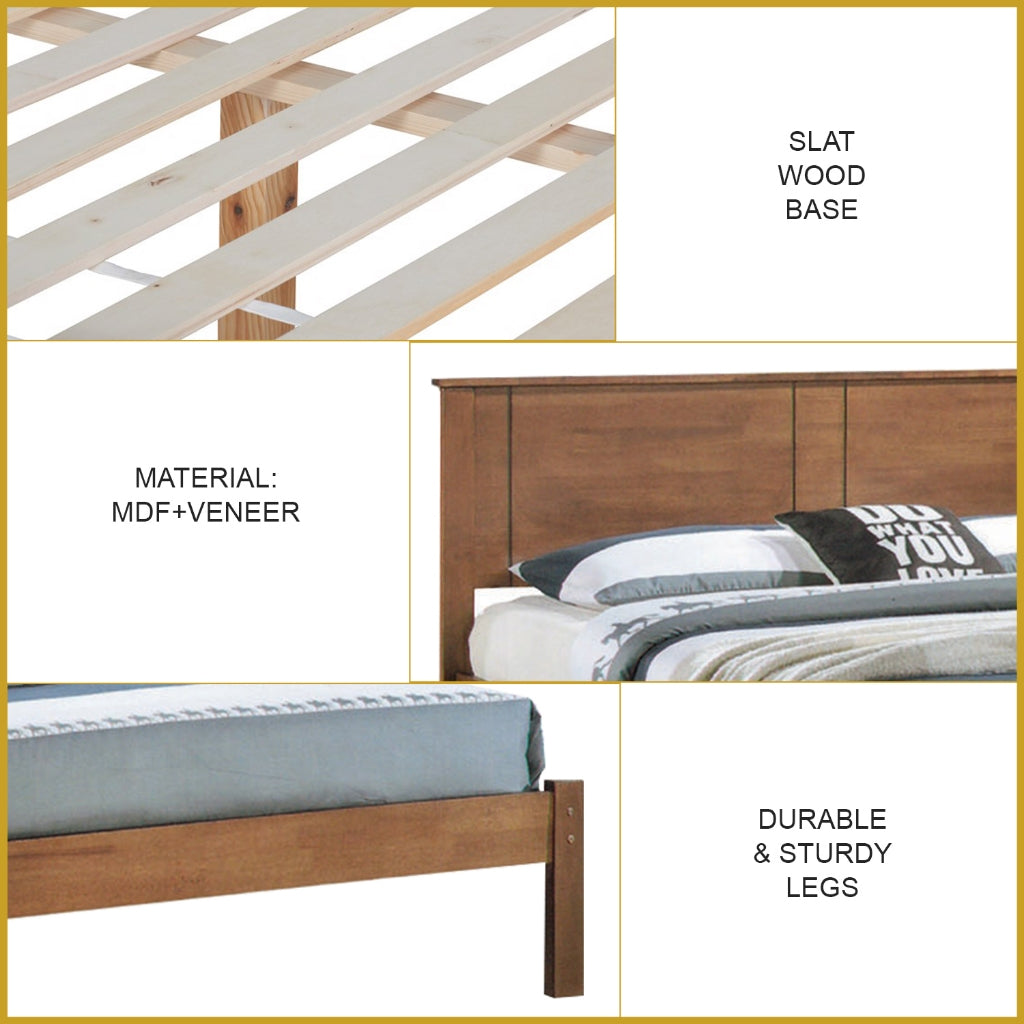 Leah Wooden Bedframe Queen Size In 2 Colour with Mattress Option - MDF+Veneer Wood