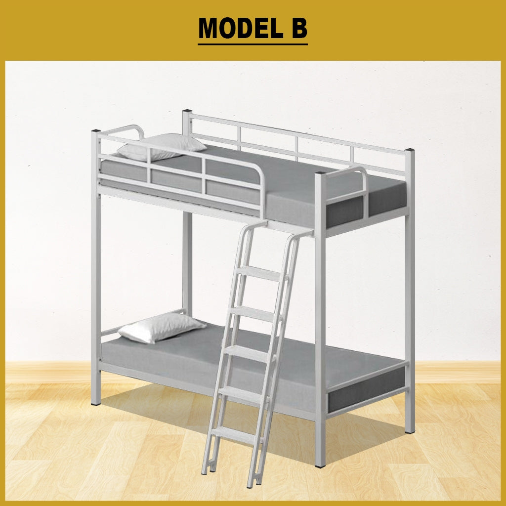 Laura Single Metal Bunk Bed Frame or Loft Bed Style in White Colour - with Mattress