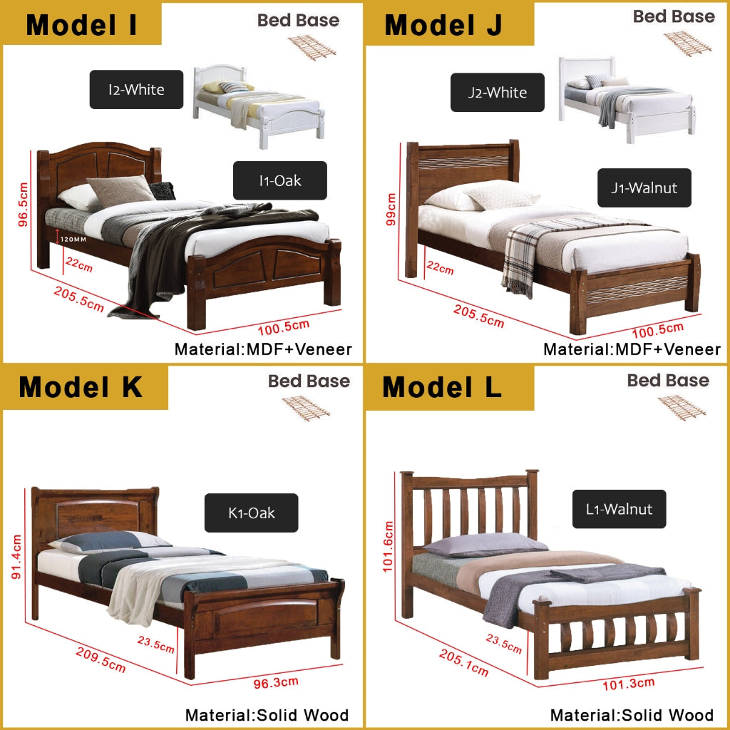 Riese Single Pull-Out Bedframe MDF+Veneer Wood Slatted Base