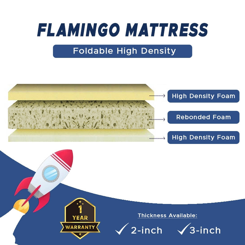 Flamingo  Foldable Mattress Single 2"/3" High Density Foam Removable Washable Cover