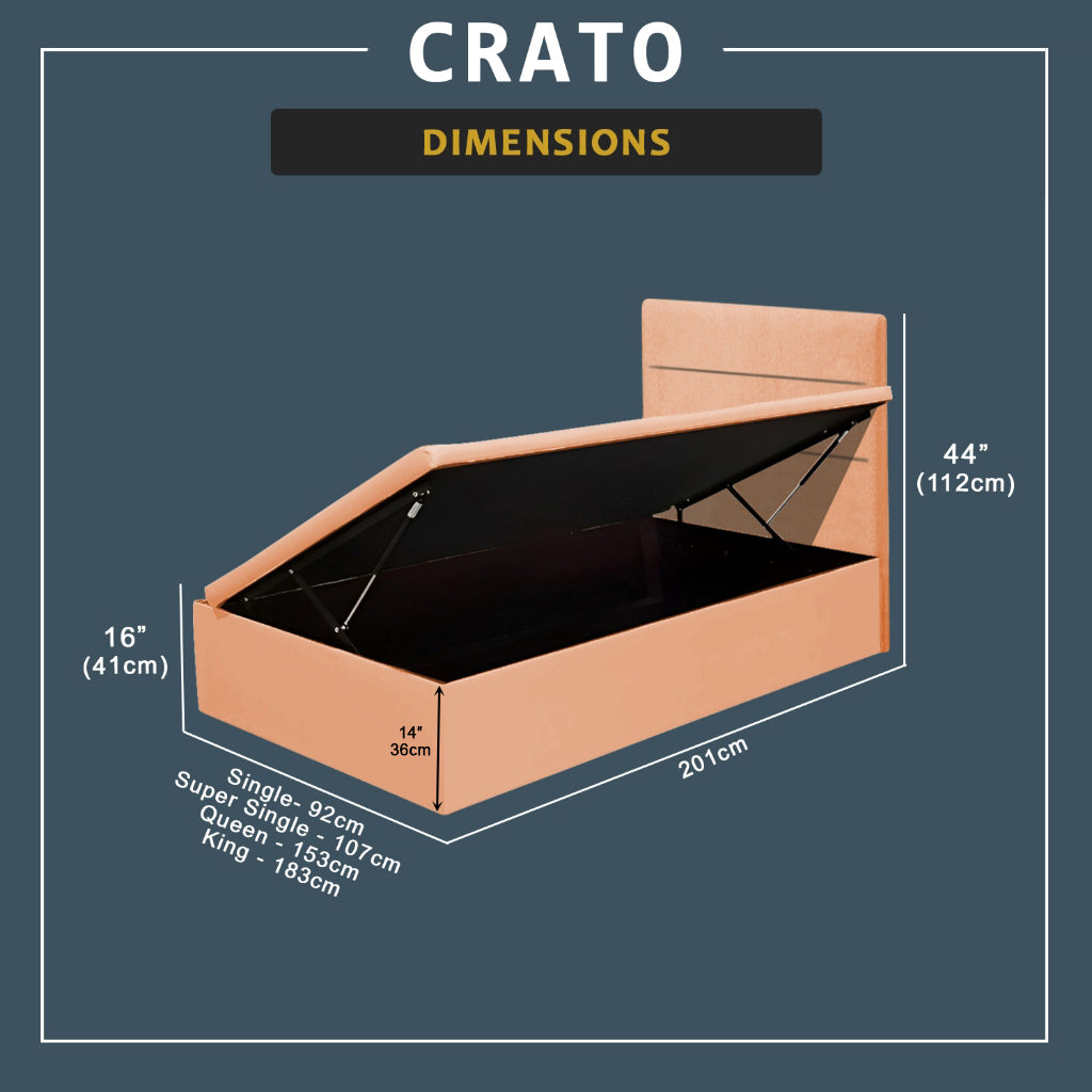 Crato 16" SBD Lift Up Storage Bed Base Bedframe - Pet-Friendly Option / Mattress Option