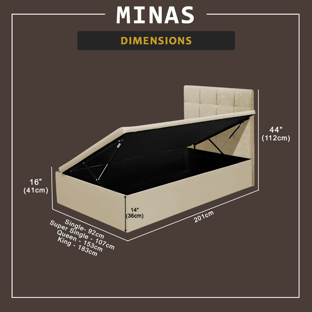 Minas 16" SBD Lift Up Storage Bed Base Bedframe - Pet-Friendly Option / Mattress Option