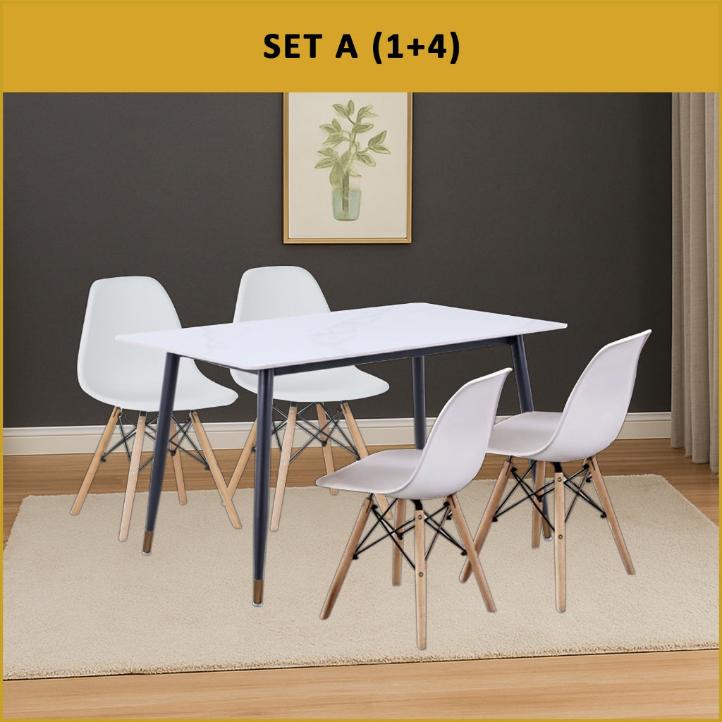 David 1+4 Dining Set with Table and Chair - Heavy-Duty Ceramic Table Top
