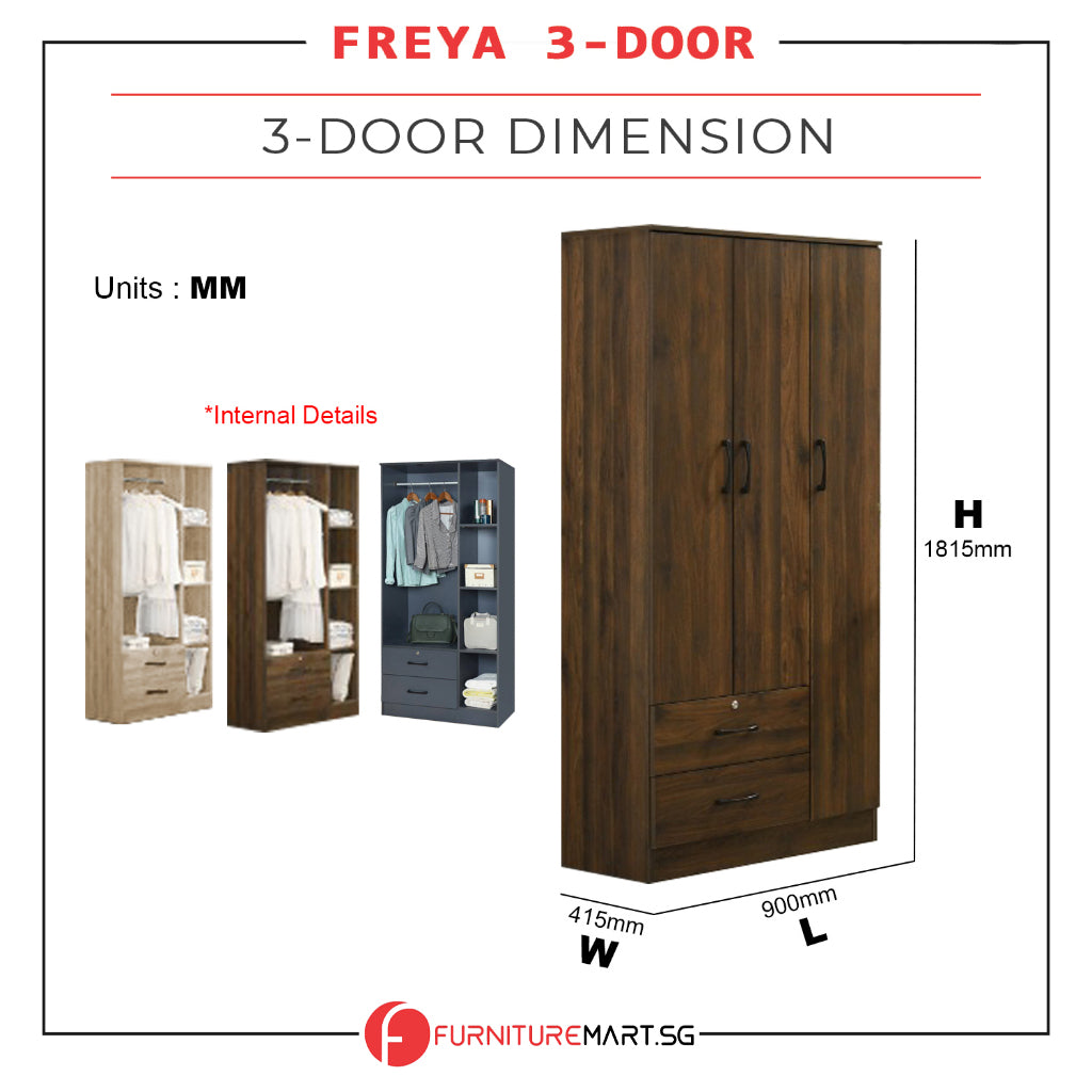FREYA Series 3-Door Columbia Wardrobe