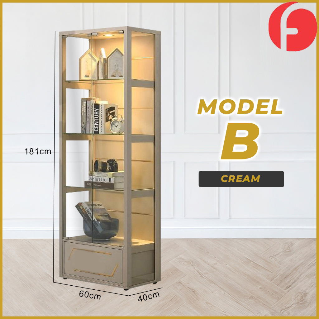 Tessa Series 2 Display Cabinet Book Shelves Glass Door with Light