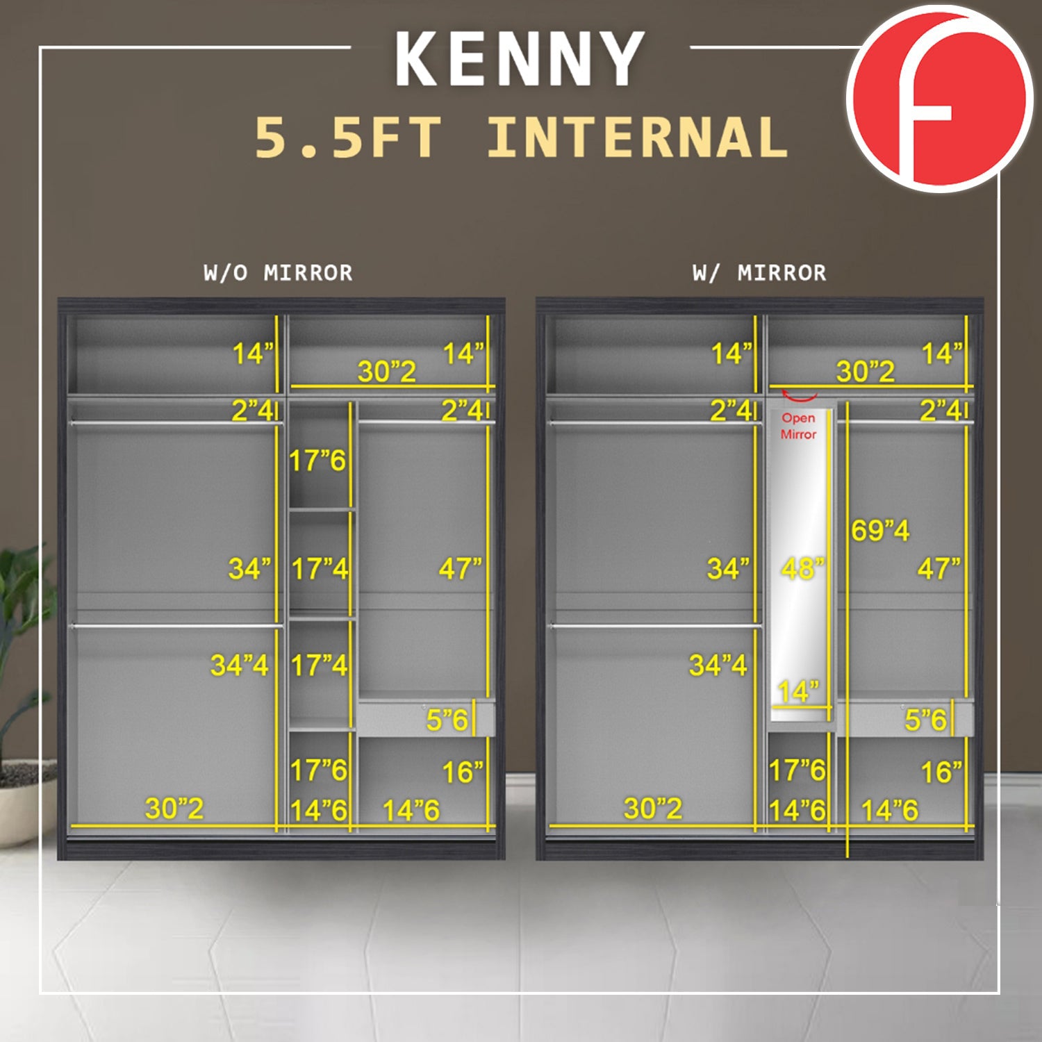 Kenny Series Door A - 4FT-8FT Sliding Door Wardrobe