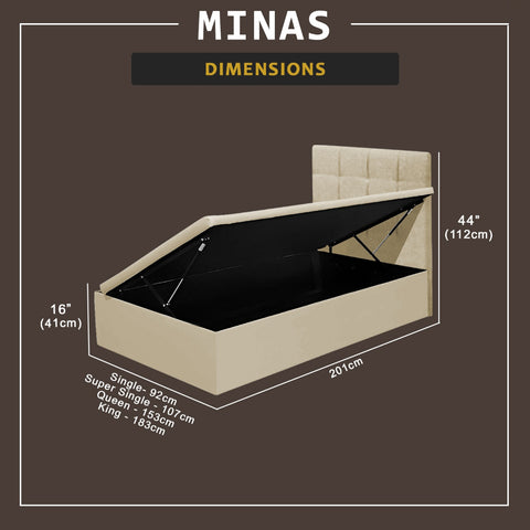 Image of Minas 16" SBD Lift Up Storage Bed Base Bedframe - Pet-Friendly Option / Mattress Option